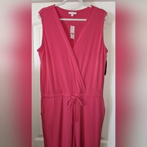 New York & Company Pink V-Neck Jumpsuit